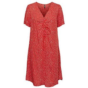 PCNYA SS V-hals korte jurk BC, Poppy Red/Aop: hearts, S