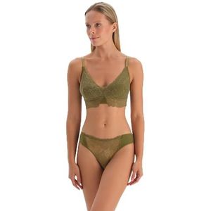 Dagi Khaki Fashion Gebreide Niet-Bedrade Regular Lace Verwijderbare Padding Dun-Fixed Strap Bralette, Kaki, L, Kaki, L