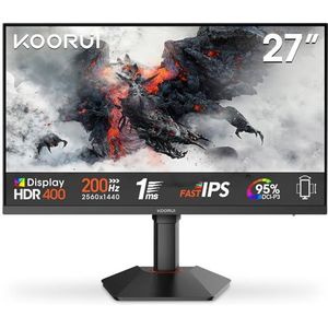 KOORUI G2722P 27 Inch Gaming Monitor,200Hz, IPS, QHD 1440P, 1ms, Adaptive Sync, Lifting Adjustable, VESA Mountable, HDMI/DP, Low Blue Light, 99% SRGB