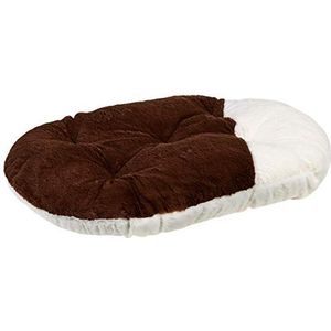 Ferplast hondenkussen, kattenkussen RELAX 65/6 SOFT, hondenmand, kattenmand, hondenmatmatras, gewatteerd kussen voor kunststof hondenmand, huisdiermand, ovaal, dubbel gezicht, imitatiebont, wasbaar, 65 x 42 cm, Bruin