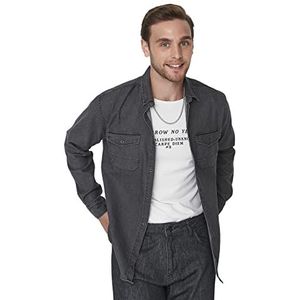 Trendyol Mannelijke Regular Standard Shirt Kraag Geweven Shirt Grijs, Grijs, S