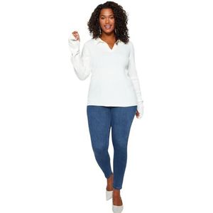 Trendyol Dames rechte lange mouwen getailleerd plussize sweater, ecru, 5XL