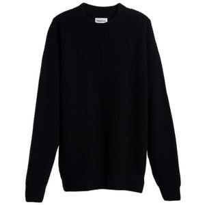 Diana Studio, Zwarte gebreide halsuitsnijding voor heren, wol, lange mouwen, maat S, regular fit, Zwart, S