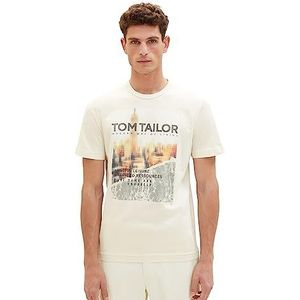 TOM TAILOR Heren T-shirt met fotoprint van katoen, 18592-vintage beige, XXL