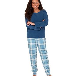 Indigo Sky Gemma Cosy fleece pyjama met manchetten voor dames, Ocean Blue Check, 36-38