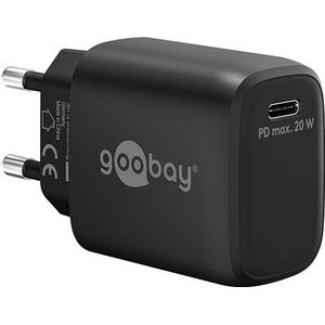 goobay 65405 USB-C PD (Power Delivery) snellader 20W met GaN - technologie, lader/voeding/oplader voor USB type C-apparaten/iPhone/iPad/Samsung Galaxy, zwart