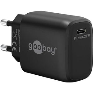goobay 65405 USB-C PD (Power Delivery) snellader 20W met GaN - technologie, lader/voeding/oplader voor USB type C-apparaten/iPhone/iPad/Samsung Galaxy, zwart