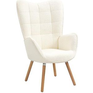 MEUBLE COSY Woonkamerstoel, Scandinavische gestoffeerde stoel met armleuningen en poten van hout, wit, 68 x 71 x 106 cm