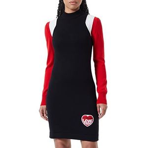 Love Moschino Dames Love Storm Knit Effect Heart Patch Dress, zwart-rood/wit, 46