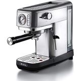 Ariete Espresso Slim Metal 1381 Koffiezetapparaat met manometer, compatibel met koffiepoeder en ESE-pads, maximaal 15 bar, filter voor 1 of 2 kopjes, lans voor cappuccino, 1300 W, zilver
