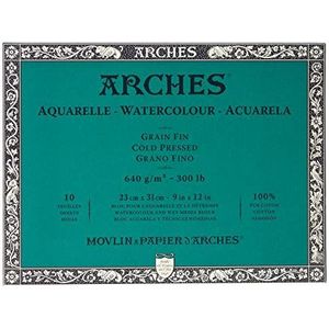 Arches 1795065 aquarelpapier in blok (23 x 31 cm, 4-zijdig gelijmd, 640g/m² fijnkorrel) 10 vellen zwart