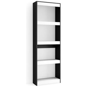 Skraut Home Boekenkast | Boekenkast | Wandboeken | 60 x 186 x 25 cm | Woonkamer - eetkamer - kantoor | met opbergruimte | moderne stijl | zwart en wit