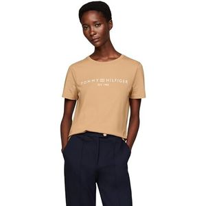 Tommy Hilfiger Dames REG Corp Logo C-NK SS WW0WW40276 Overige Tops, Klassiek Khaki, XXS, Kaki (Klassiek Kaki), XXS