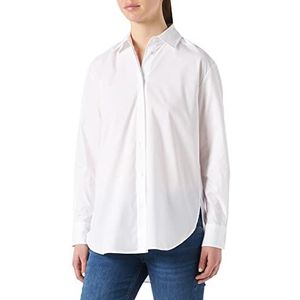 HUGO Dames The Boyfriend shirt oversized blouse van stretchkatoen met rood logo label, White100, 36