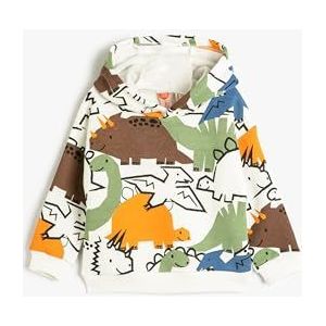 Koton Boys's Hoodie Long Sleeve Dinosaurus Bedrukt Brushed Interieur Sweatshirt, ecru design (0d1), 4-5 jaar