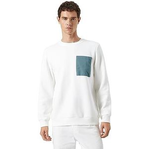 Koton Sweatshirt met ronde hals voor heren, met rits, pocket detail, ecru(010), XL