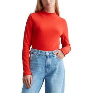 Marc O'Polo Denim damesshirt met lange mouwen en geribbelde ruches, Vermillion Red, M