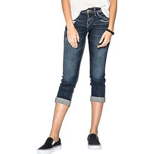 Silver Jeans Co. Women's Suki Mid Rise Curvy Fit Capri Jeans, Dark Denimotion, 34 Regular