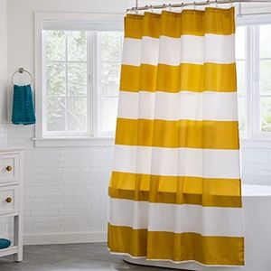 Linenspa Geel gestreept douchegordijn - waterbestendig, kreukbestendig, wasbaar in de machine, polyester douchegordijn