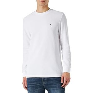 Tommy Hilfiger Heren nieuwe structuur T-shirt met lange mouwen L/S T-shirts, Wit, 3XL