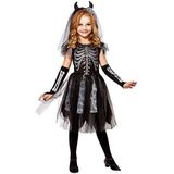 Widmann - Kinderkostuum skeletbruid, jurk, vingerloze handschoenen, bruidssluier met hoorns, themafeest, carnaval, Halloween
