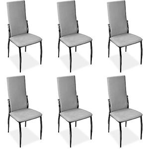 Homey Verpakking met 6 beklede stoelen voor woonkamer, eetkamer, Marengo, model Solvi, aluminium, 43 cm (B) x 48 cm (D) x 99,5 cm (H)