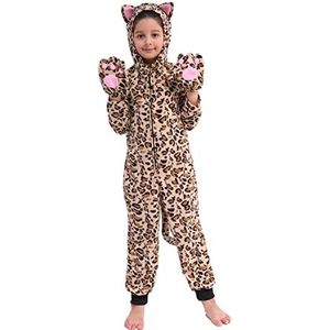Sincere Party Fleece Cheetah Onesie Kostuum Halloween Luipaard Kat Kostuum voor Kids M(6-8)