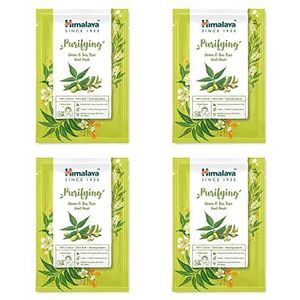 Himalaya Purifying Neem & Tea Tree Face Sheet Masks, Single Use Cotton Facial Sheet Mask Antioxidant Rich for Clear and Refreshed Skin | with Hyaluronic Acid for Intense Hydration, Count of 4