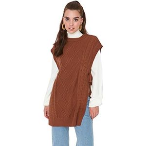 TRENDYOL Vrouwen Ronde hals Unikleuren Regular Trui Vest Sweater, Brown, 36-38, bruin, 36/38 NL