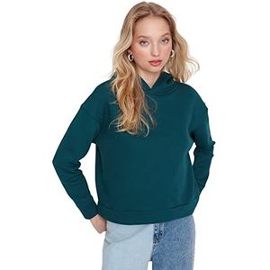 Trendyol Dames capuchon effen Regular Sweater, Blauwgroen, L, Blauwgroen, L