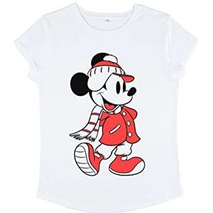 Disney Classics Women's Classic-Mickey Winter Fill Organic Roll Sleeve T-Shirt, Wit, S, wit, S
