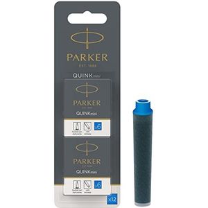 Parker 1950420 Quink navulpatronen voor vulpen, korte patronen, twee 6-packs, uitwasbare blauwe inkt