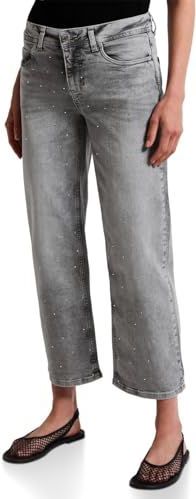 Street One Damesjeans met sierstenen, lichtgrijs gewassen, 25