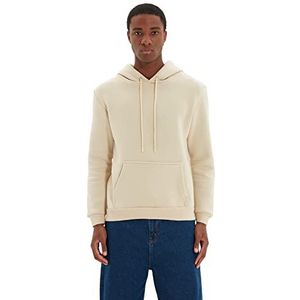Trendyol Heren Bej Erkek Regular Fit Capuchon Kanguru Cepli Hooded Sweatshirt, Beige, XL