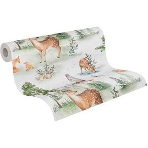 Kinderkamerbehang Lilly & Luis by A.S. Création: vliesbehang met bosdieren, 10,05 m x 0,53 m, veelkleurig, made in Germany, 771721.