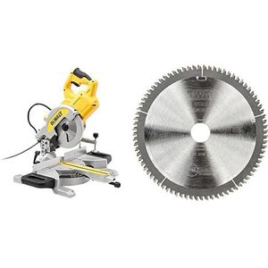 DEWALT Afkort- en Verstekzaag met XPS 216mm DWS777 & DeWalt Stationair cirkelzaagblad/cirkelzaagblad Extreme (216/30 mm 80TFZ, extra fijne afwerking (fineer, aluminium en kunststof)), DT4286