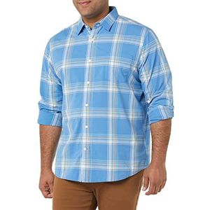 Amazon Essentials Regular-Fit Stretch Poplin overhemd met lange mouwen, voor heren, lichtblauw oranje geruit, XL