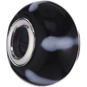 Pasionista Uniseks glazen kralen zwart met witte strepen 925 sterling zilver 607221