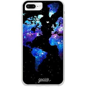 Gocase World Map Universe hoes | compatibel met iPhone 8 Plus | transparant met print | siliconen transparante TPU beschermhoes krasbestendig telefoonhoes | wereldkaart universum