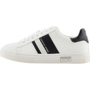 Armani Exchange Dames Cup Sole Mina, Back Tab met metalen logo detail on side sneakers, gebroken wit zwart, 40.5 EU