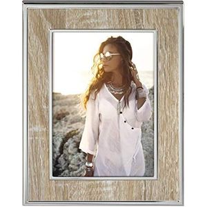 Hama Fotolijst 10x15 cm (fotolijst in houtlook, portretlijst met fluwelen achterwand om neer te zetten en op te hangen) zilver