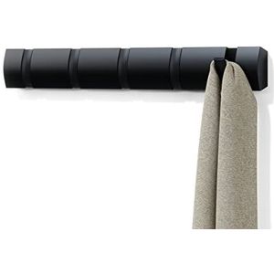 Umbra Flip 5 garderobehaken – moderne, eenvoudige en ruimtebesparende garderobelijst met 5 beweegbare haken voor jassen, mantels, sjaals, handtassen en meer, zwart