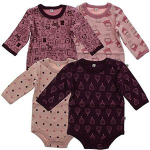 Pippi Rompers l/s - 4-pack - Roze/Paars m. Patroon - Pippi Baby - 4 jaar (104) - Romper L/S