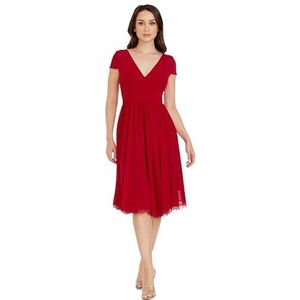 Dress the Population Womens Corey Cap Sleeve Plunge Neck Fit and Flare Knee Length Dress, Garnet, Medium US