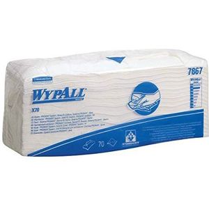 WypAll 7867, X70, industriële reinigingsdoekjes, hydroknit-technologie, 1-laags, 6 verpakkingen x 70 doeken, wit