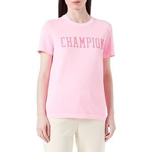 Champion Rochester 1919-C-Campus Logo Crewneck S-S T-shirt, roze katoen snoep (CCPF), L voor dames, Roze Katoen Candy (Ccpf), L