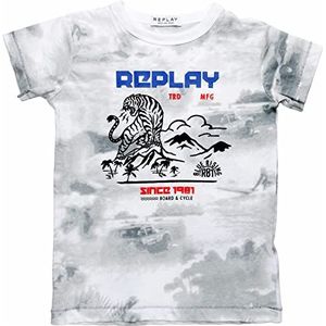 Replay Jongens T-shirt korte mouwen met tijgerprint, 010 All Over Printed White/Black, 12 Jaar