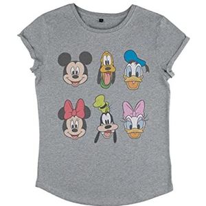 Disney Dames Mickey Classic-Always Trending Stack Women's Organic Roll Sleeve T-Shirt, grijs (melange grey), XL