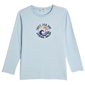 Koton Boys's Crew Neck Long Sleeve Geborduurd T-shirt, blauw (655), 4-5 Jaar