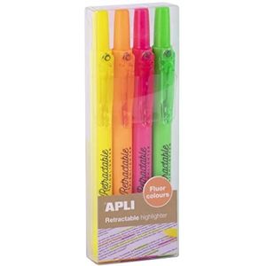 APLI 18932 markeerstift, intrekbaar, met wigpunt, fluorescerend, 4 stuks